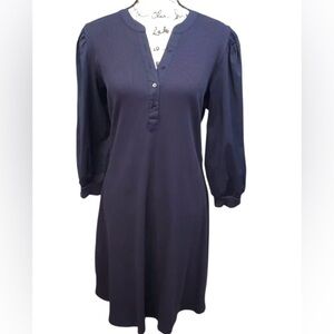 Chico’s Puff Sleeve Henley Dress Navy Partial button up Size 12 (Chico’s 2)